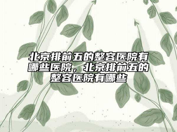 北京排前五的整容醫(yī)院有哪些醫(yī)院，北京排前五的整容醫(yī)院有哪些