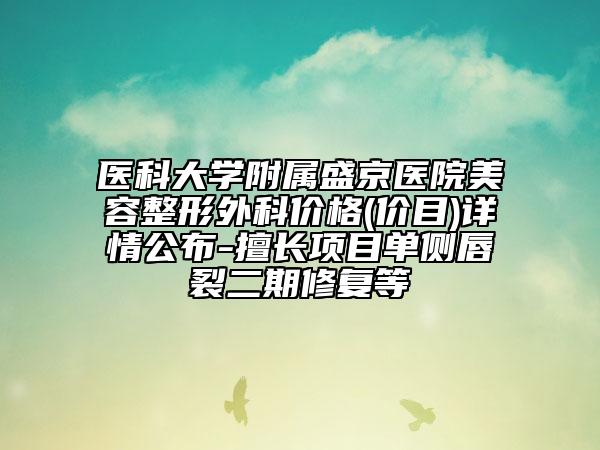 醫(yī)科大學(xué)附屬盛京醫(yī)院美容整形外科價(jià)格(價(jià)目)詳情公布-擅長項(xiàng)目單側(cè)唇裂二期修復(fù)等