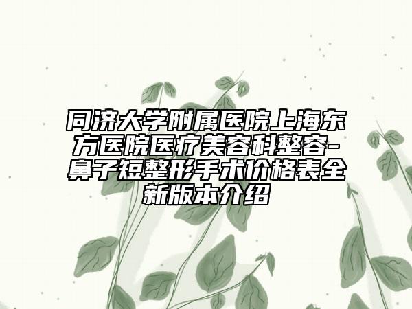同濟大學附屬醫(yī)院上海東方醫(yī)院醫(yī)療美容科整容-鼻子短整形手術價格表全新版本介紹
