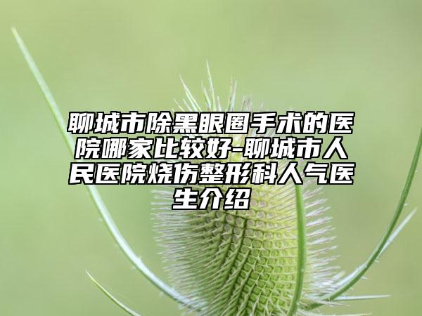 聊城市除黑眼圈手術(shù)的醫(yī)院哪家比較好-聊城市人民醫(yī)院燒傷整形科人氣醫(yī)生介紹