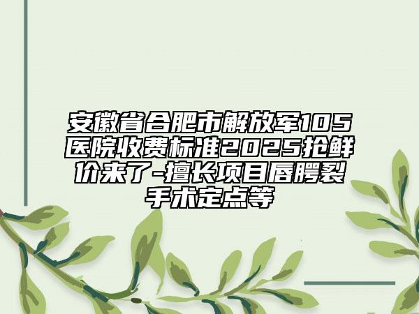 安徽省合肥市解放軍105醫(yī)院收費標準2025搶鮮價來了-擅長項目唇腭裂手術(shù)定點等