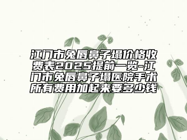 江門市兔唇鼻子塌價(jià)格收費(fèi)表2025提前一覽-江門市兔唇鼻子塌醫(yī)院手術(shù)所有費(fèi)用加起來要多少錢