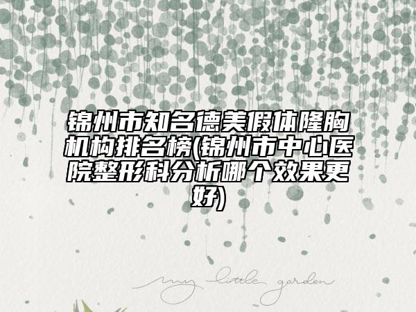 錦州市知名德美假體隆胸機(jī)構(gòu)排名榜(錦州市中心醫(yī)院整形科分析哪個效果更好)
