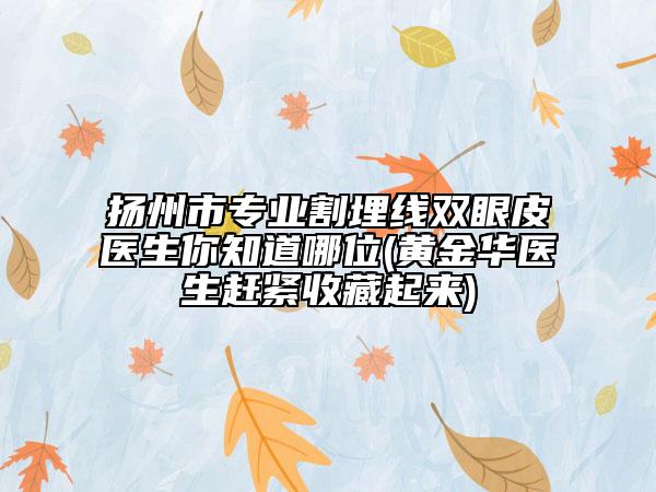 揚(yáng)州市專業(yè)割埋線雙眼皮醫(yī)生你知道哪位(黃金華醫(yī)生趕緊收藏起來)