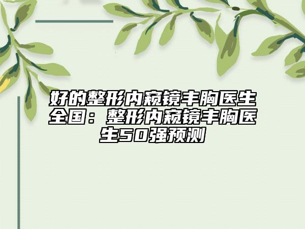 好的整形內(nèi)窺鏡豐胸醫(yī)生全國：整形內(nèi)窺鏡豐胸醫(yī)生50強(qiáng)預(yù)測