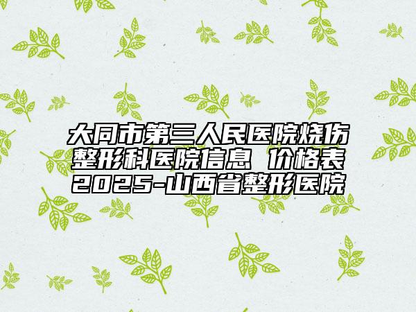 大同市第三人民醫(yī)院燒傷整形科醫(yī)院信息 價格表2025-山西省整形醫(yī)院