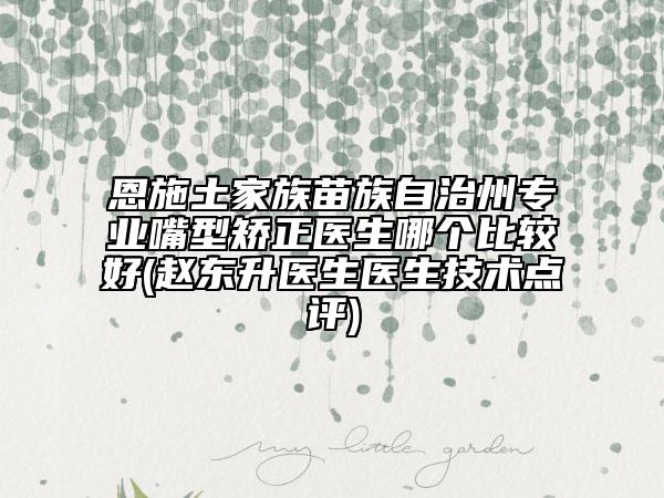 恩施土家族苗族自治州專業(yè)嘴型矯正醫(yī)生哪個(gè)比較好(趙東升醫(yī)生醫(yī)生技術(shù)點(diǎn)評(píng))