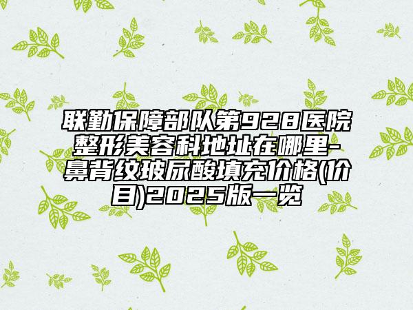 聯(lián)勤保障部隊(duì)第928醫(yī)院整形美容科地址在哪里-鼻背紋玻尿酸填充價(jià)格(價(jià)目)2025版一覽
