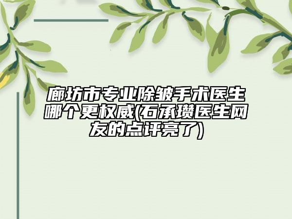 廊坊市專業(yè)除皺手術(shù)醫(yī)生哪個(gè)更權(quán)威(石承瓚醫(yī)生網(wǎng)友的點(diǎn)評(píng)亮了)